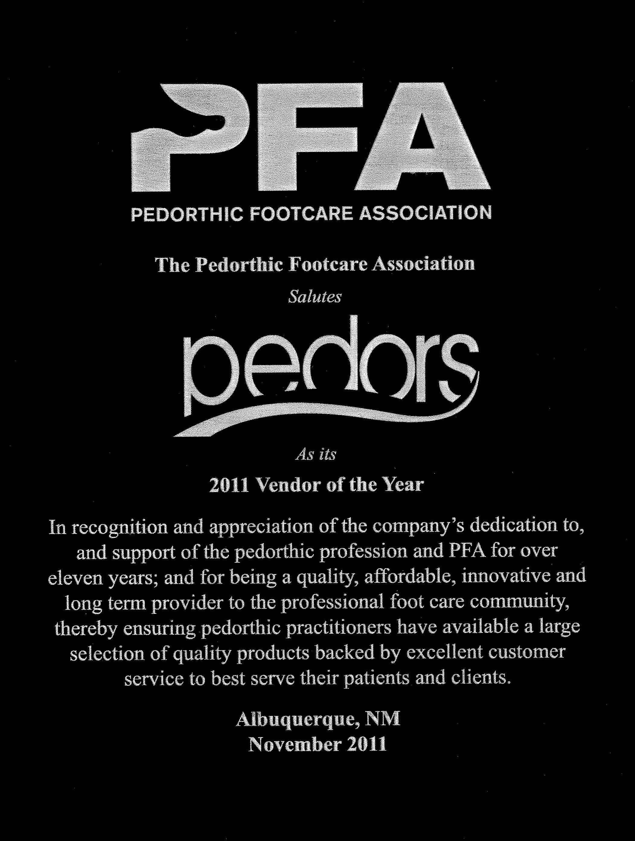 PFA Honors Pedors Shoes 2011